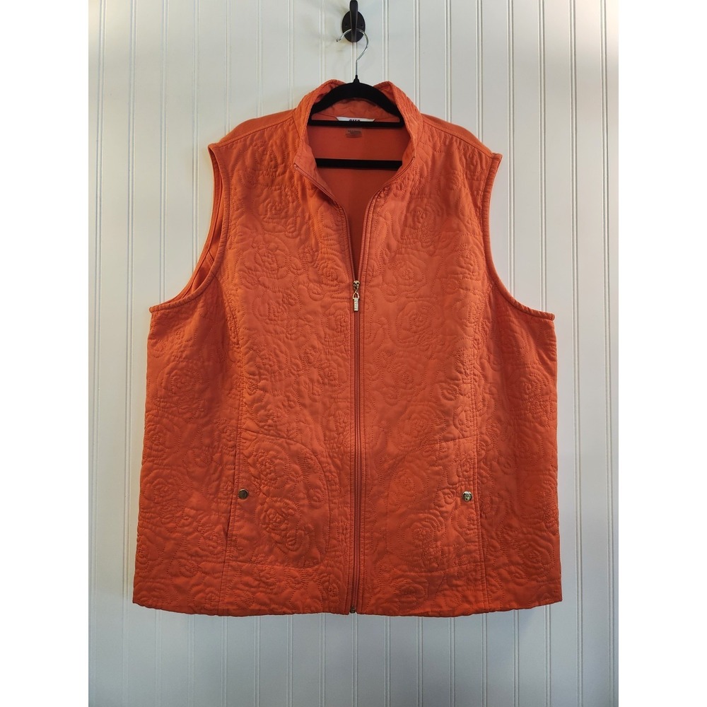 Alia Women's Orange Floral Quilted Zip Up Vest Jacket Size 24W Layered Casual
